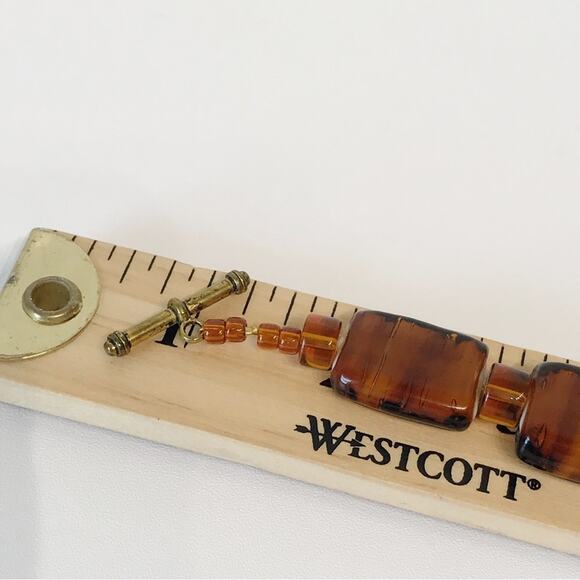 Art Glass Root Beer Tiger Stripe Chunky Cube Rectangle Beaded Anklet Toggle - Picture 12 of 13